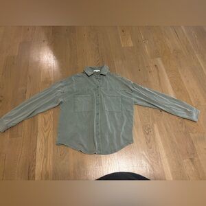 Green Button-Up Shirt Womens z supply size medium soft comfy lounge wear